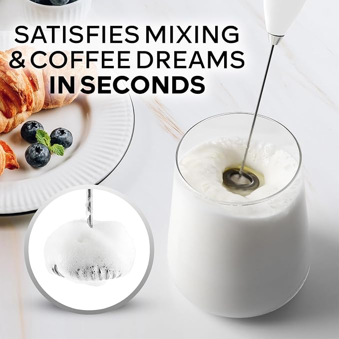 Zulay Kitchen Powerful Milk Frother Wand With Duracell Batteries - Ultra Fast Handheld Drink Mixer - Electric Whisk Foam Maker for Coffee, Lattes, Cappuccino & Matcha - Z1 Motor - Blizzard White