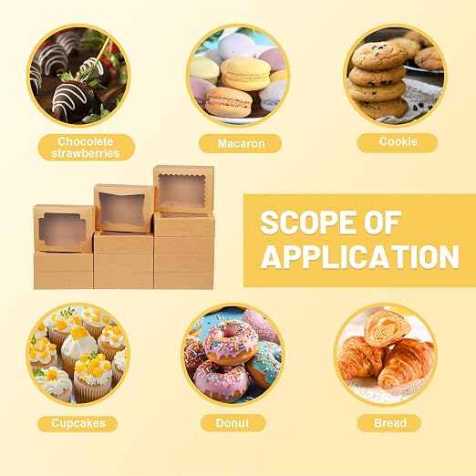 NPLUX Cookie Boxes Bakery Boxes with Window 8x6.5x2.5 Inches Auto-Popup Treat Pastry Boxes for Gift Giving, Graduation Gifts Party Favors(24pack, Brown)