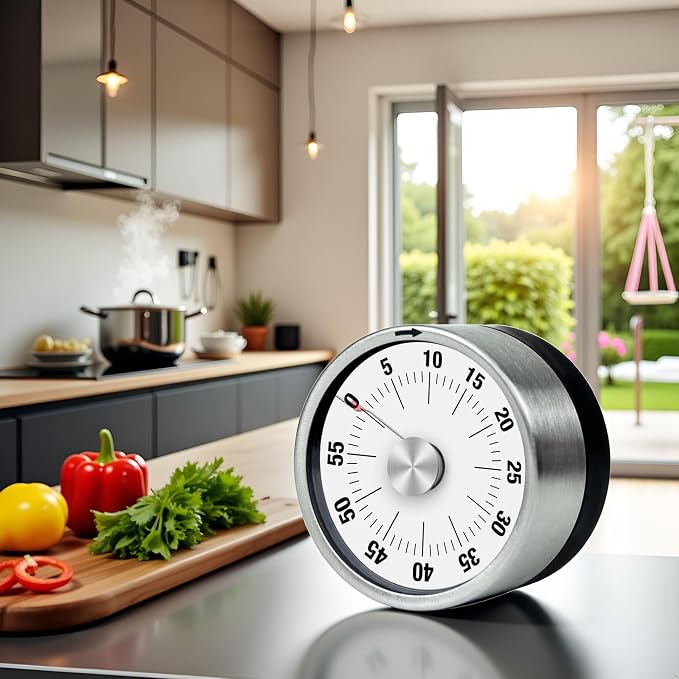 1Pcs White Mechanical Kitchen Countdown Timer with Magnetic Back 60-Minute Visual Timer for Kids, Toddlers, Teachers, Time Management Tool for Study, Cooking, Baking Timers