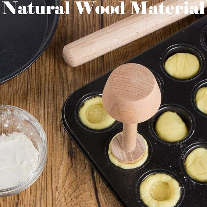 Wooden Tart Tamper Set Double-Side Egg Tarts Tamper Pastry Tools with Brush, DIY Cake Pastry Tool for Mini Egg Tart Cheesecakes Dessert Baking