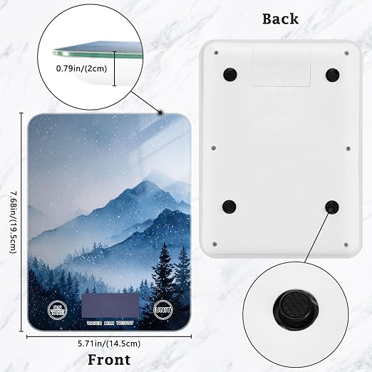 Food Scale Kitchen Scale for Baking Cooking Digital Food Weighing Measuring Scale Small Waterproof Electric Food Scale Watercolor Winter Mountain Blue