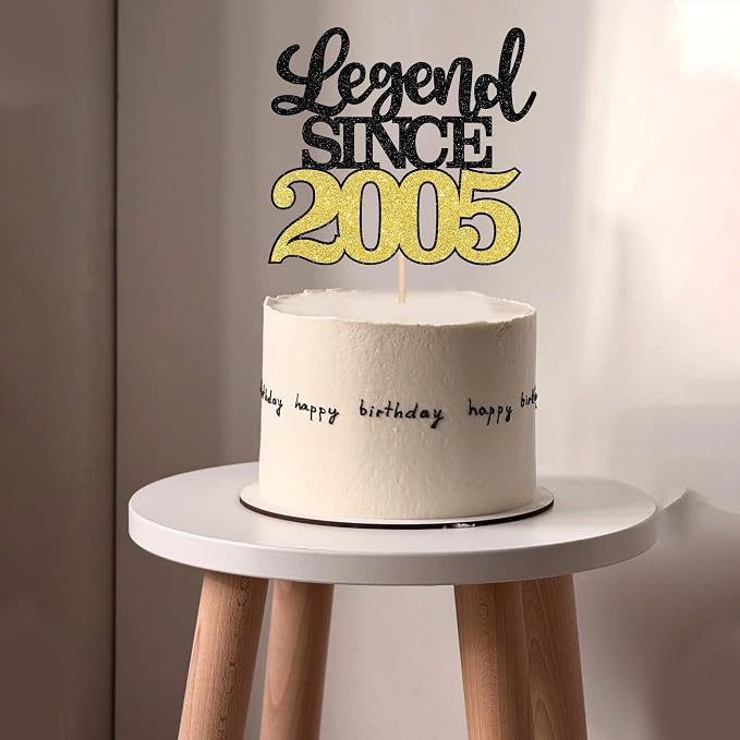 1 PCS Legend Since 2005 Cake Topper Black Gold Glitter Twenty One Happy 21st Birthday Cake Pick Hello 21 Cheers to 21 Years Cake Decoration for 21st Birthday Anniversary Party Decorations Supplies