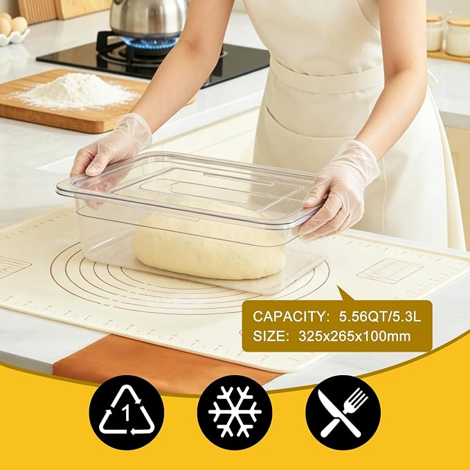 4pcs Dough Proofing Container, 5QT Large Capacity Holds Up to 6.6Lb of Dough, BPA-Free Tray with Lid Dough Rising Box for Bread, Sourdough, Pizza