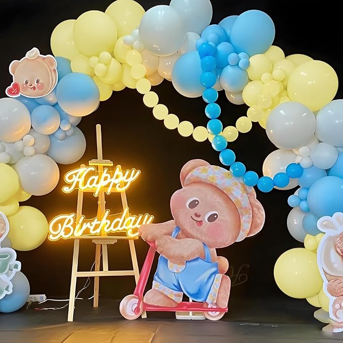 Pastel Yellow Blue White Balloon Garland Arch Kit, 160Pcs Latex Balloons Different Size 18 12 10 5 inch for Birthday Bridal Baby Shower Gender Reveal Wedding Retirement Party Decorations