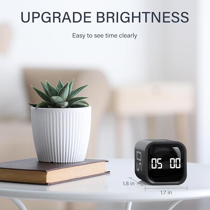 Rotating Pomodoro Timer 5, 25, 10 50 Minutes Preset, Desk Productivity Flip Timer, ADHD Tool Cube Countdown Stopwatch, Vibration/High/Low Volume/Custom Modes, for Work, Study, Back to School, Kitchen