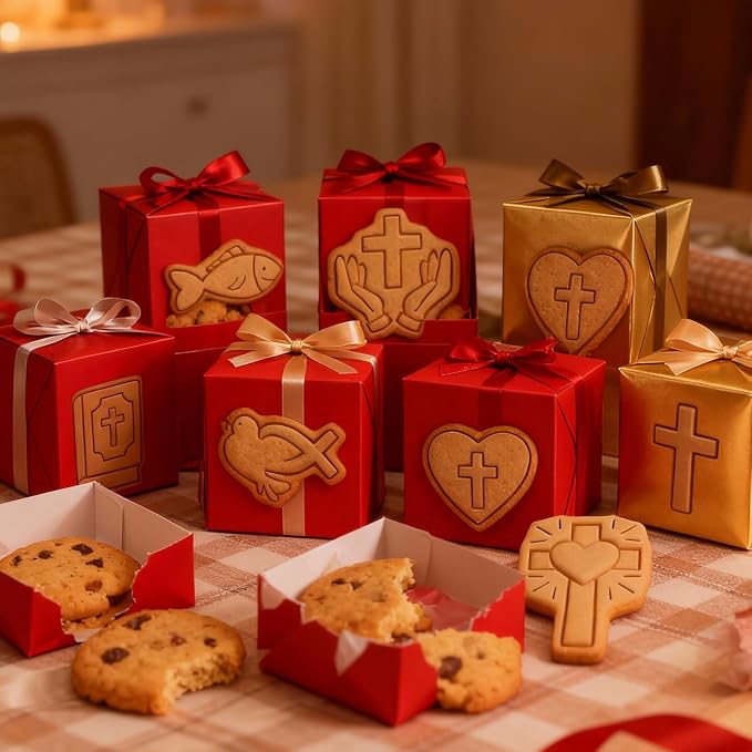 8 Pcs 3D Easter Heart Cookie cutter set with plunger Stamps Design Exquisite Cross Dove Shaped Plastic biscuit cutters for baking fondant cheesecake pastries apple pie cake decoration