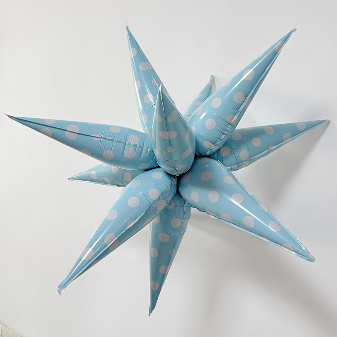 2Pcs Blue Macaron Polka Dot Explosion Pointed Star Foil Balloons/Candy Color Balloon for Christmas, Candyland Party, Baby Shower, Unicorn Birthday, Easter/Rainbow Candy Themed Party Decorations