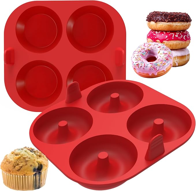 Webake Silicone Air Fryer Muffin Pan and Donut Pan, Make 2.8" Standard Size Cupcakes and Donuts, Nonstick BPA-Free, Set of 2