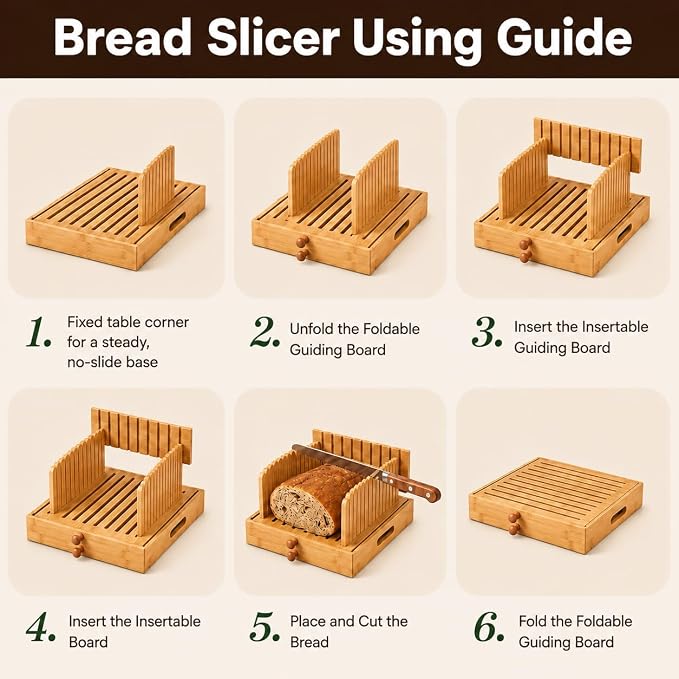 3in1 Bread Slicer for Homemade Bread - Adjustable Width Bamboo Bread Cutter with Storage Box, Bread Box with Cutting Board Crumb Tray, Bread Storage Container for Kitchen Countertop, Sourdough Baking