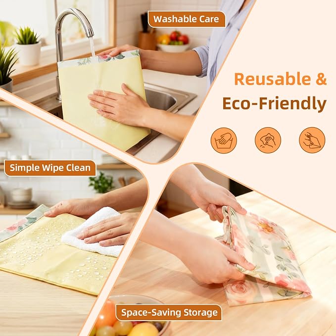 2 Pack Reusable Beeswax Bread Bags with 2 Wraps, 100% Premium Cotton Bread Storage for Homemade Bread, Keeps Sourdough & Baguettes Fresher, Easy Clean Kitchen & Travel Use