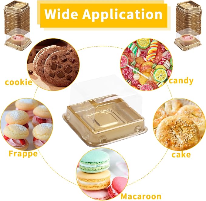 50 Set Gold bottom Clear cover plastic mini cake box,muffin box,moon cake box,mung bean cake snow Mei Niang box