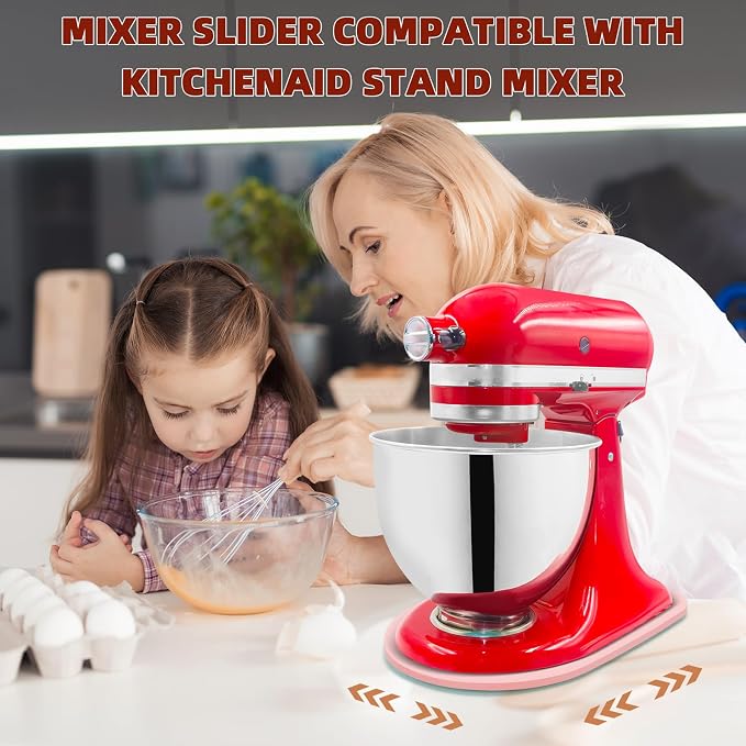 Mixer Slider Compatible with 4.5-5 QT Kitchen Aid Stand Mixers, Kitchen Countertop Storage Mover Sliding Caddy Mixer Slider Mat for Kitchen Aid Stand Mixer Accessories Attachment (Pink)