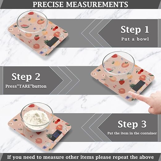 Food Scale Kitchen Digital Scale Food Ounces and Grams Dieting Baking Cooking Waterproof Glass Panels LCD Display,4 Units Scale Tare Function Peach Fruits