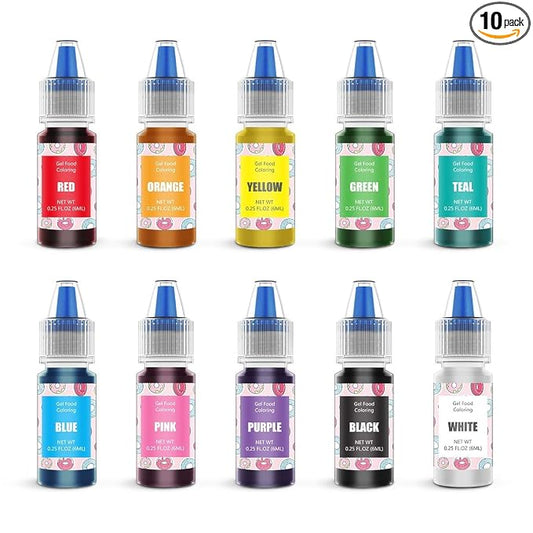 Food Coloring Gel Cake Decorating Set - Jelife 10 Colors Gel Based Edible Food Color Easter Egg Dye Kit Concentrated Neon Icing Colors for Kids Baking Macaron Frosting Fondant Cookie (6ml/Bottles)