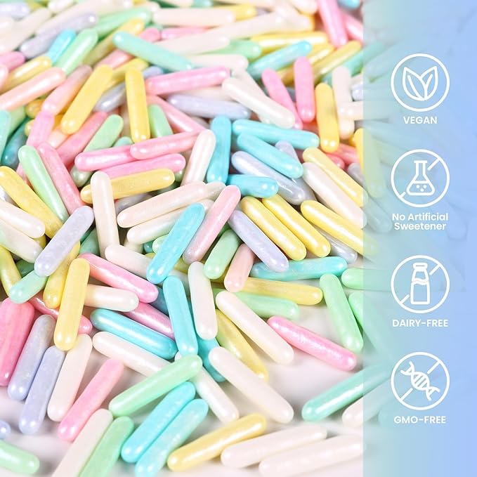 Pastel Sprinkles for Cake Decorating, Sujoygar 4.05oz Edible Colorful Sugar Rods Sprinkles for Baking Cupcake Toppers Cookie Wedding Shower Easter Chirstmas Party Supplies Birthday Celebrations