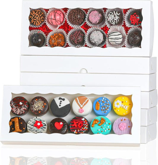 50pcs 12x5x1.5Inches White Bakery Boxes with Window Cookies Boxes Chocolate Truffle Boxes Macaron Boxes Cakesickle Boxes Browines Treat Boxes for Christmas Valentine's Easter Mother's Day