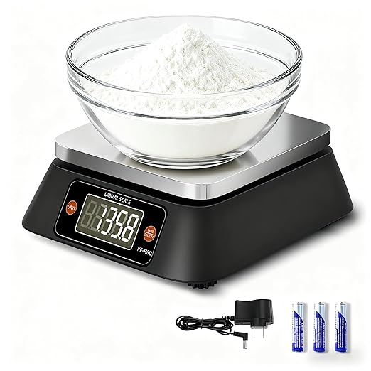 Kitchen Scales Digital Weight Grams and Ounces, YONCON KF-H8U Food Scale for Bakers, Candle and Soap Making, Baking Scale with Stainless Steel Large Platform, 22lb, 3*AA Batteries and AC Power Adapter