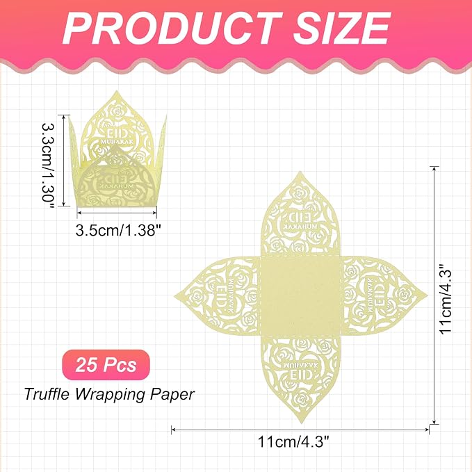 uxcell 25 PCS Truffle Wrappers 0.43x0.43 Inch Square Cupcake Liners Baking Wrappers Hollow Out Paper Dessert Cups for Wedding Birthday Light Yellow