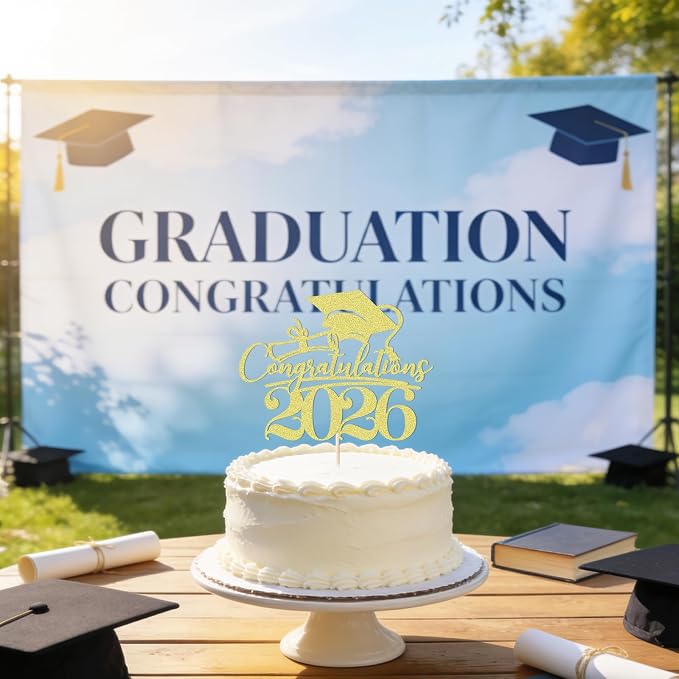 Congratulations 2026 Graduation Cake Topper,Congrats Grad Cake Decor - 2026 High School/College/Senior Graduation Party Decorations Supplies