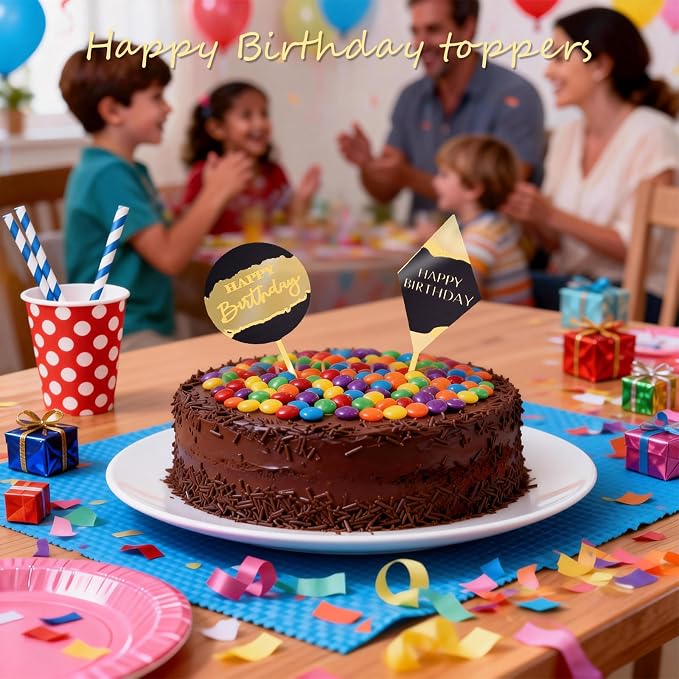 Wootkey 8Pcs Acrylic Happy Birthday Cake Toppers Engraved Happy Birthday Sign for Cake DIY Birthday Gift Flower Bouquet Pastries Desserts Decor