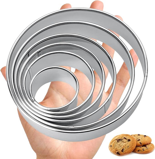 6 Pcs Round Cookie Cutter Set (2, 3, 3.5, 4, 5, 6 Inch) Metal Stainless Steel Large Circle Cookie Cutters Biscuit Cutter for Baking Tools Dough Cake Pastry Donuts Fondant Circle Cutting Ring Molds