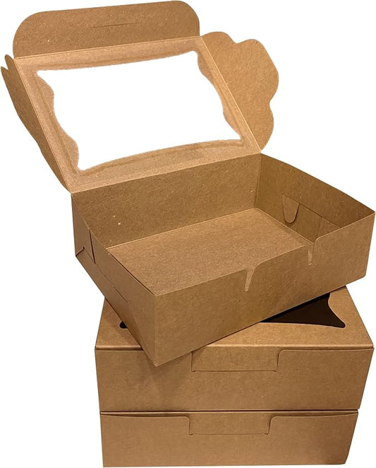 Bubbley Kraft Paper Bakery Boxes - 25-Pack Pastry Boxes with Window for Cookies, Chocolate Covered Strawberries, Macarons, and Muffins, Dessert Disposable Packaging, 8 x 6 x 2.5 Inches