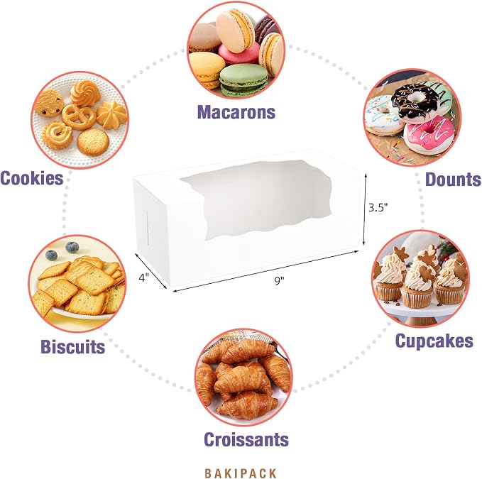 15 Roll Cake Boxes, White Bakery Boxes with Window, 9x4x3.5 inches Cookies Boxes Pumpkin Roll Container Donut Boxes Pastry Cake Packaging