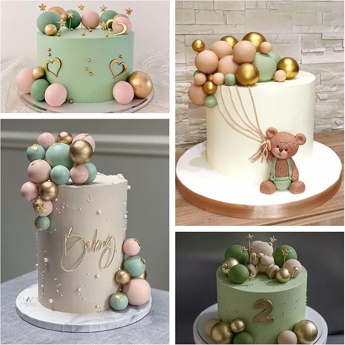 ASTARON Ball Cake Topper, 32 Pcs Foam & Wire Decorations, Mini Balloons Cake Topper Sticks, 4 Colors & Sizes for Wedding Party Birthday Cake Decorating