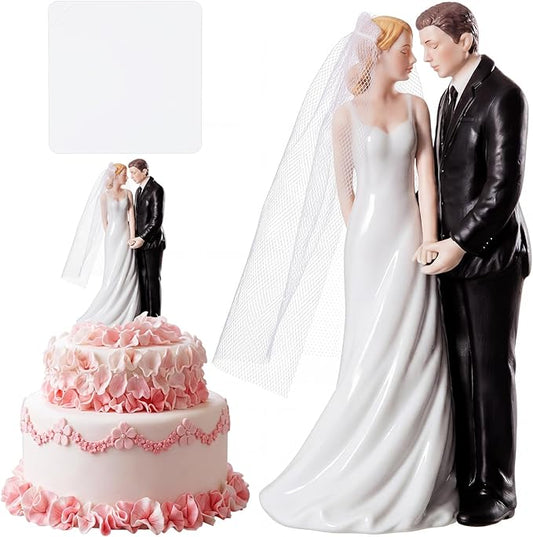 Remerry 4.5" Wedding Bride and Groom Cake Topper Vintage Elegant Wedding Cake Topper Couple Figurine Novios Para Pastel for Engagement Romantic Funny Couple Statue Anniversary(Gentle Lean,White)