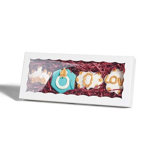 50PCS 12 x 5 x 1.5 inches Auto-Popup One Piece Premium Cookie Boxes, Mini Strawberry Boxes, Bakery Box for Holiday Cookie Gift Sets
