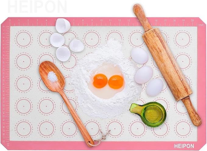 Macaron Silicone Baking Mats,22.44"Lx14.57"W,Pastry Mats Rolling Dough,Non-Stick,40 Macaron Molds,Cookie Sheet Liners,Reusable Baking Mat (1, Pink)
