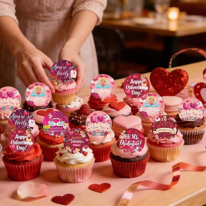 36PCS Edible Be My Valentine Cupcake Toppers Wafer Paper I Love You Cupcake Picks Happy Valentine’s Day Cake Decor for Valentine's Day Theme Wedding Party Supplies