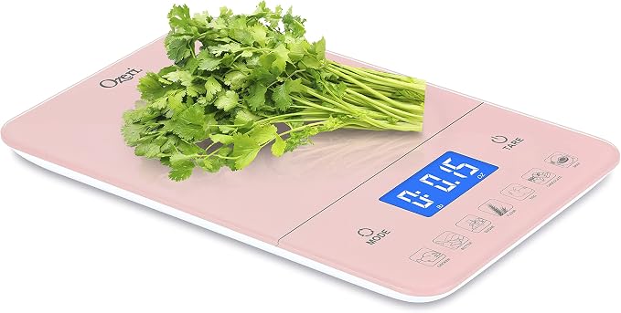 Ozeri Touch III Digital Kitchen Scale with Calorie Counter, 22 lbs (10 kg), Crystal Rose