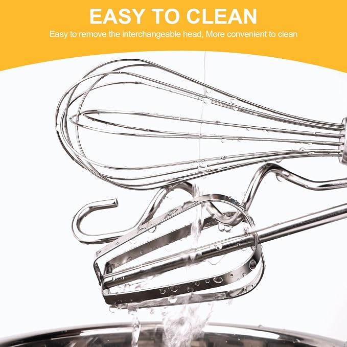 homicozy 3-Piece Stainless Steel Hand Mixer Attachment Set - Whisk, Dough Hook, Egg Beater for Drills - Dishwasher Safe, 9.8 Inch (Drill Not Included) (9.8inch)