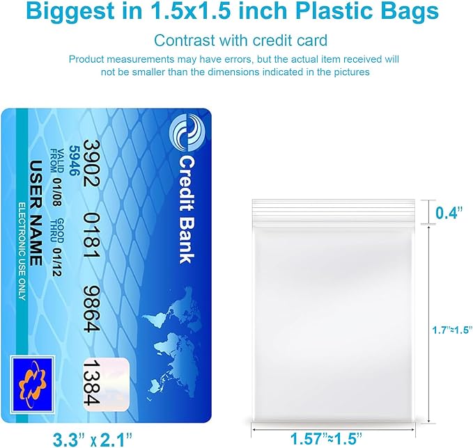1.5''x 1.5'', (Pack of 100) 2 mil Thick Clear Plastic Reclosable Zip Poly Bags with Resealable Lock Seal Zipper for Photo, Jewelry, Bakery, Treats, Travel, Storage, Packaging & Shipping…