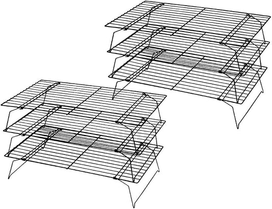 Kingrol 6-Piece Stackable Cooling Racks for Baking, Two 3-Tier Sets | Nonstick-coated steel, foldable legs, stacked or separate use, ideal for cookies, cupcakes, pastries, pies, and cake layers