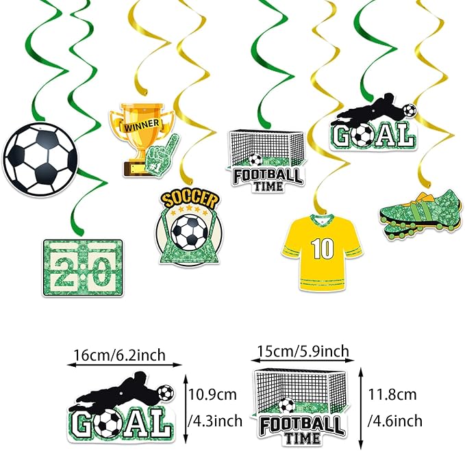 Zwiebeco Black Green White Football Happy Birthday Banner Bunting Hanging Paper Swirls Garland Party Decorations for Boys Girls Kids Adults Soccer Sports Themed Bday Decor Accessories Supplies