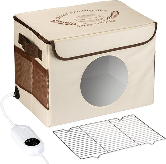 Folding Bread Proofing Box - 86-113℉ Temperature Control & 24H Timer, Dough Proofer with Metal Rack, Foldable Proofing Warming Box for Sourdough, Bread Baking, Pizza, Yogurt