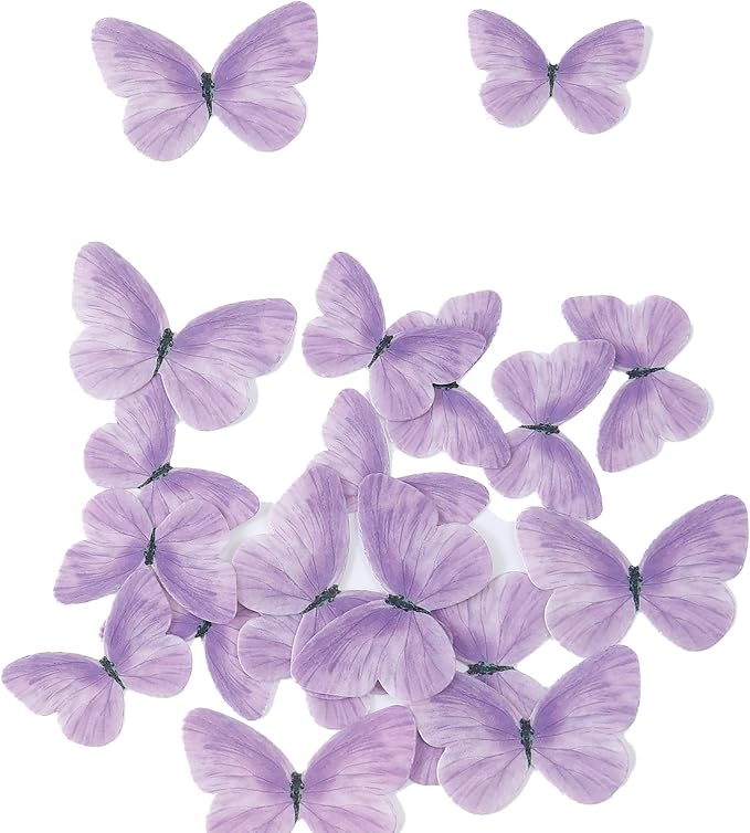 YOcity 58Pcs Edible Butterflies Cake Toppers Edible Butterfly Cupcake Toppers Wafer Paper Butterflies Edible Butterfly Cake Decorations for Wedding Birthday Party Cupcakes Decorating