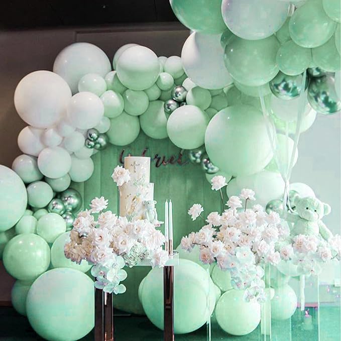 PartyWoo Light Green Balloons 127pcs Different Sizes Pack of 36 18 12 10 5 Inch Mint Pastel Peppermin Green Balloon Arch Kit for Baby Shower Spring Forest Birthday Party Decorations Green-Q06