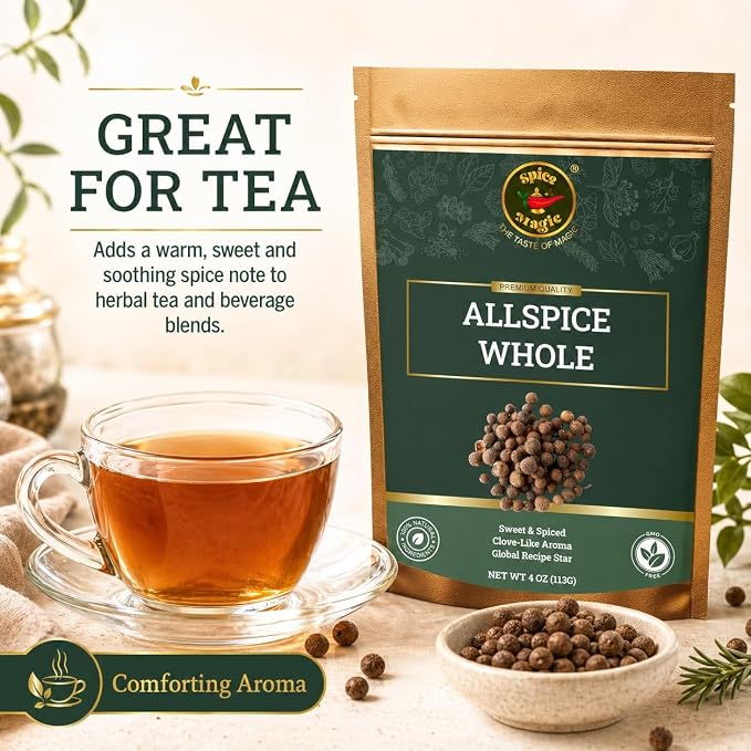 Spice Magic Allspice Whole, 4 oz (113g) - Premium Whole Jamaican Pimento Berries for Savory and Sweet Dishes I 100% Natural, Non-GMO & Freshly packed, ideal for both savory and sweet dishes.