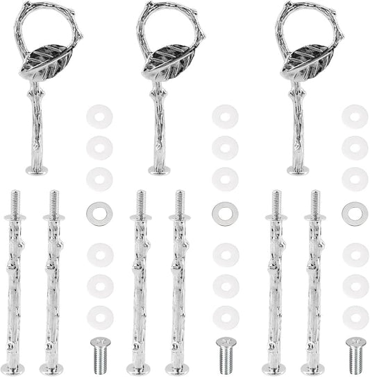 3 Set Metal 3 Tier Leaf Cake Stand Centre Handle Fittings, Fruit Heavy Plate Handle Fittings, Cupcake Stand Hardware Fittings (Silver)