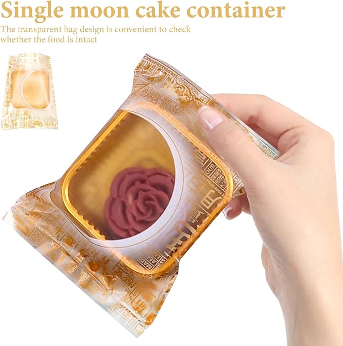 Mooncake Packaging Bags and Tray Set 5.70X4.33 Inch Clear Plastic Single Moon Cake Container for Bakery Pastry Food Storage and Sealing