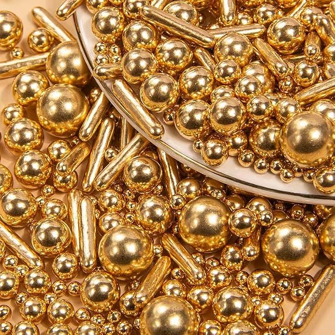 Edible Gold Pearl Sugar Sprinkles 142g/5.01oz Gold Pearl Sprinkles Mix for Cake Decorating Cakes Cupcake Toppers Cookie Ice Cream Decorations for Wedding Parties Valentines Day Halloween Christmas