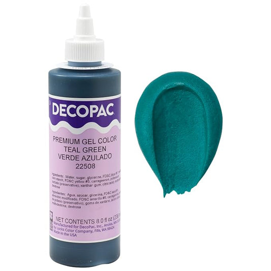 DecoPac Premium Gel Food Coloring | Teal Green Food Coloring For Baking | 8oz | Color Buttercream, Fondant, Frosting & Piping Gel, Food Safe, Highly Concentrated Gel, 8 oz - Teal Green