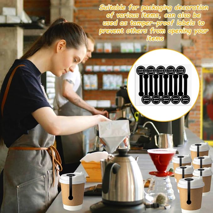 600 Pcs Hand Made Self-Adhesive Stickers Black Long Label Stickers Lollipop Sealing Stickers for Candy Cookie, Bakery, Cake, Sweet, Treat, Biscuit, Chocolate and Gift