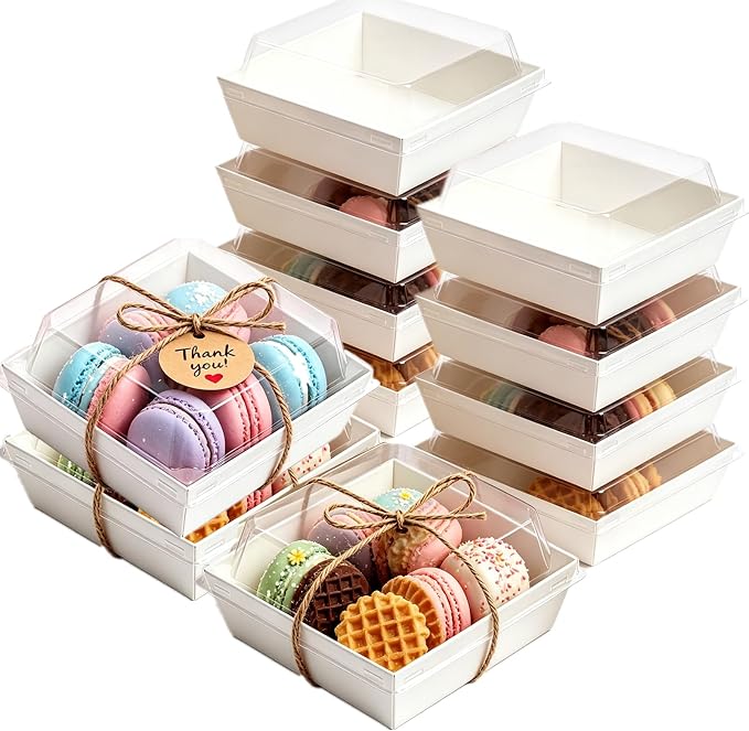 100 Pack Charcuterie Boxes with Clear Lids, White Paper Cake Sliced Boxes, 5 Inch Cute Square Dessert Boxes for Swiss Roll, Hamburger, Pasta, Salad, Cookie Wedding, Birthday