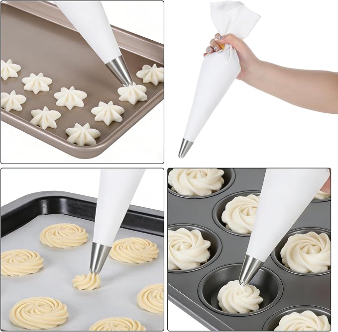 Jeffdad 4 Pcs Reusable Pastry Piping Bags, 12, 14, 16, 18 Inch Professional Pastry Bag, Large Canvas Cake Decorating Bags Icing Piping Bag for Frosting, Icing, Cupcakes, Cookies