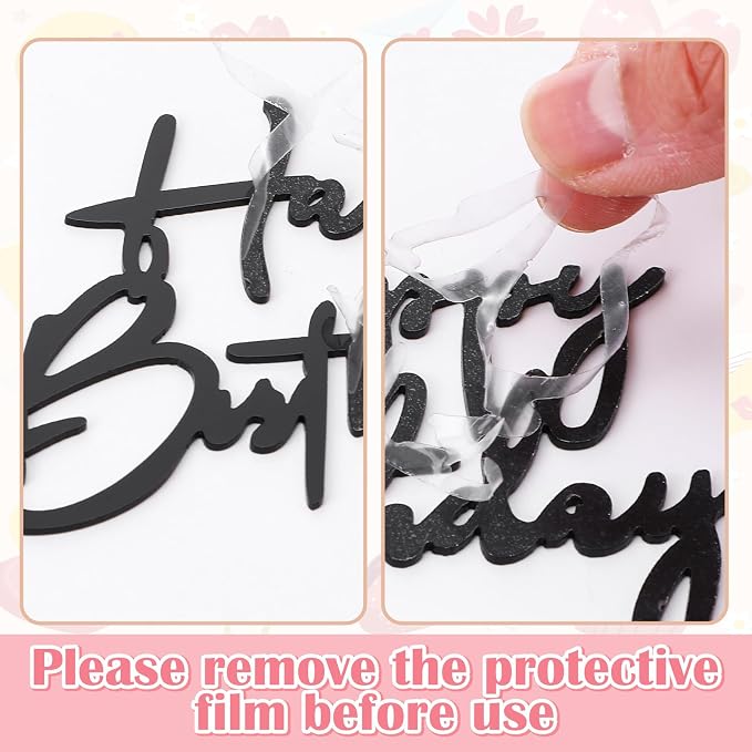 6Pcs Cake Toppers Happy Birthday Acrylic Cake Topper Happy Birthday Cake Sign Picks Happy Birthday Cake Decorations Cake Stick Decor for Celebrating Birthday Anniversary Party(Black)