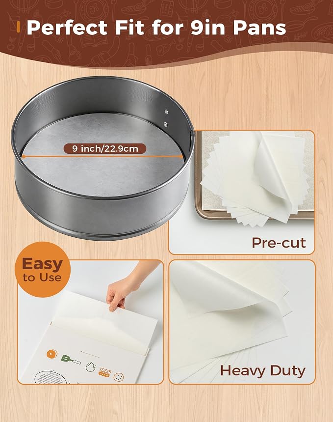 9 Inches Round Parchment Paper, 120Pcs Non-Stick Parchment Paper Circles Rounds for Springform Cake Pan, Tortilla Press, Toaster Oven, Microwave